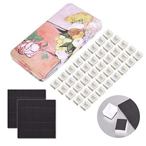 Qianshan 40Pcs Empty Half Pans with Magnetic Stripe Watercolor Paint Travel Tin Palette Case, Artist Paints Half Pan Kits for DIY Watercolor Oils or Acrylics Painting Art Drawing Champs Rose - Image 2
