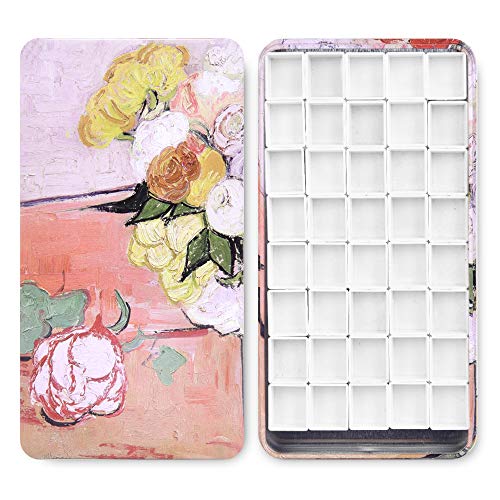 Qianshan 40Pcs Empty Half Pans with Magnetic Stripe Watercolor Paint Travel Tin Palette Case, Artist Paints Half Pan Kits for DIY Watercolor Oils or Acrylics Painting Art Drawing Champs Rose - Image 1