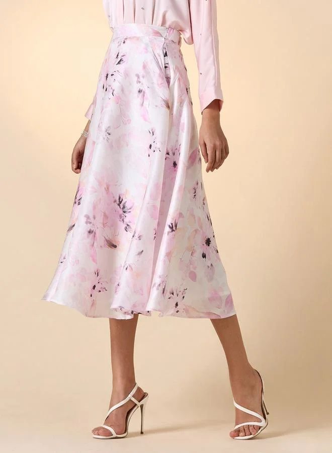 Iconic Floral Print Midi Skirt with Zip Closure