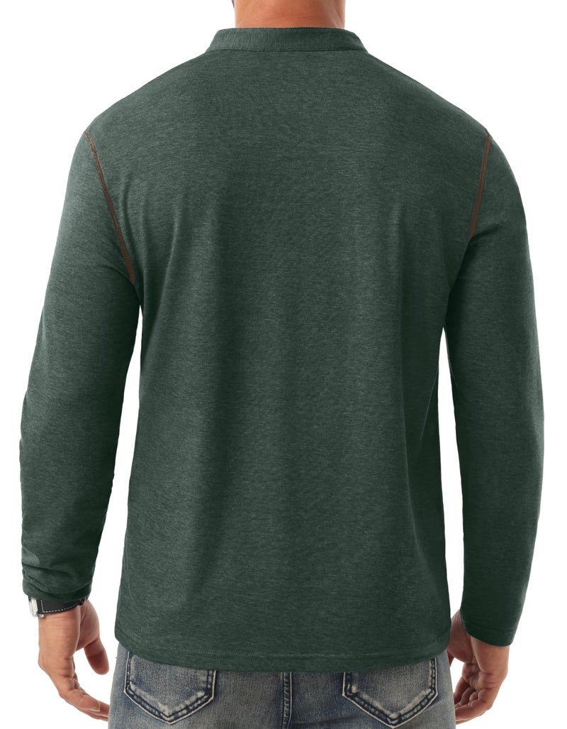 Sailwind Men's Henley Shirts Long Sleeve Button T-Shirt Casual Stylish Cotton Pullover Shirt with Pocket Green - Image 5