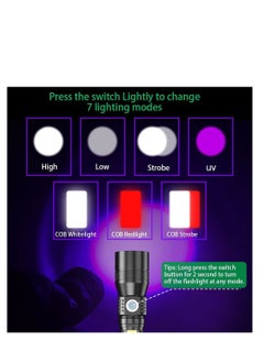 Excefore USB Rechargeable Torches, 3 in 1 Super Bright Torches LED  Rechargeable, with whitelight redlight & UV, Super Bright Waterproof LED Torch, 7 Modes, Zoomable, for Camping, Emergency (2 Pcs)  - Image 4