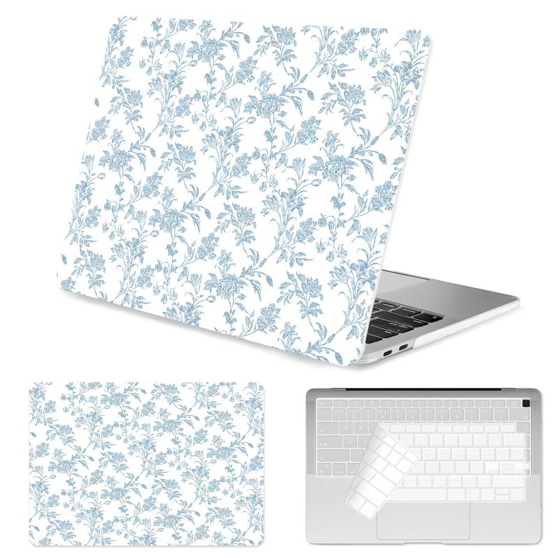 Seorsok Compatible with MacBook Air 13 Inch Case 2022 2021 2020-2018 Release A1932 A2179 M1 A2337 Touch ID,Elegant Sage Blue Flower Plastic Hard Shell Case with Keyboard Cover,Blooming Floral - Image 1