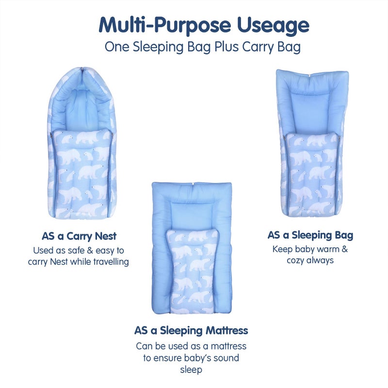 1ST STEP Muslin Cotton 3 in 1 Baby Bed, Sleeping Bag & Carry Nest, Cotton Baby Bedding for New Born & Infant, Portable Bassinet, for Baby Carrying & Sleeping, Unisex Baby Sleeping Bed (BLPOLARBEAR) - Image 4