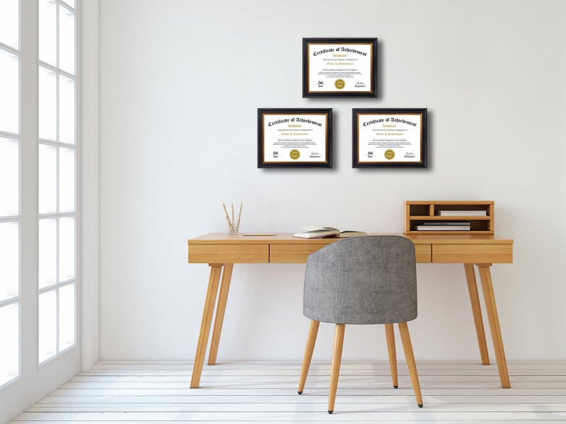 DEKWINN 8.5x11 Diploma Frames Certificate Document Frame Set of 3 with Real Glass, Diploma Frame for Wall Gallery or Tabletop display, Black Gold Molding,Without Mat - Image 4