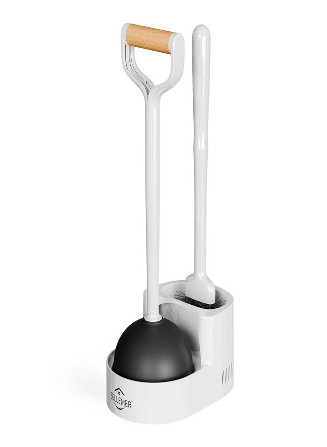 Sellemer Toilet Brush and Plunger Set, Curved Head for Deep Cleaning, White - Image 1