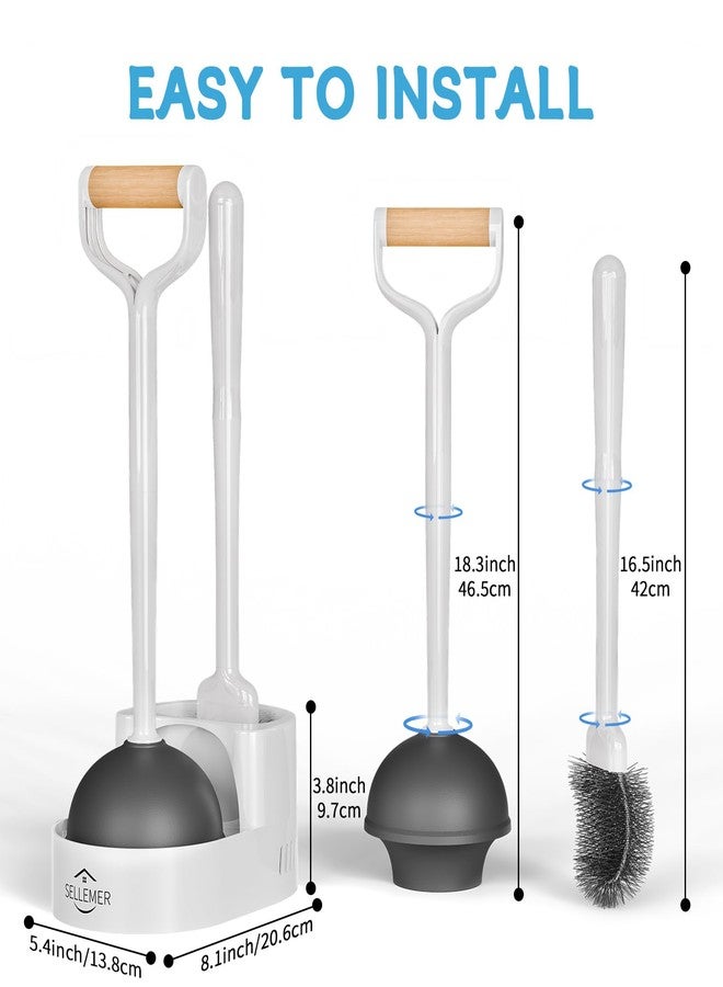 Sellemer Toilet Brush and Plunger Set, Curved Head for Deep Cleaning, White - Image 5
