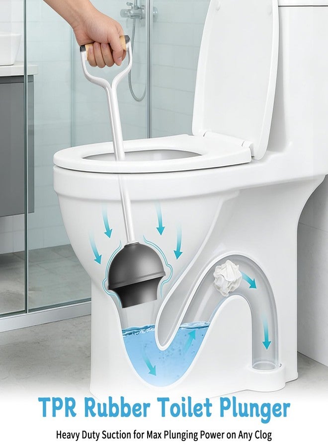 Sellemer Toilet Brush and Plunger Set, Curved Head for Deep Cleaning, White - Image 3