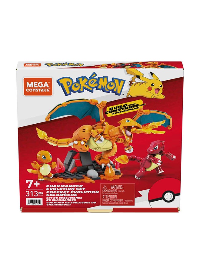 MEGA - Pokémon Action Figure Building Toys For Kids, Charmander Evolution Set With 313 Pieces, 3 Poseable Characters, Charmeleon And Charizard - Image 1