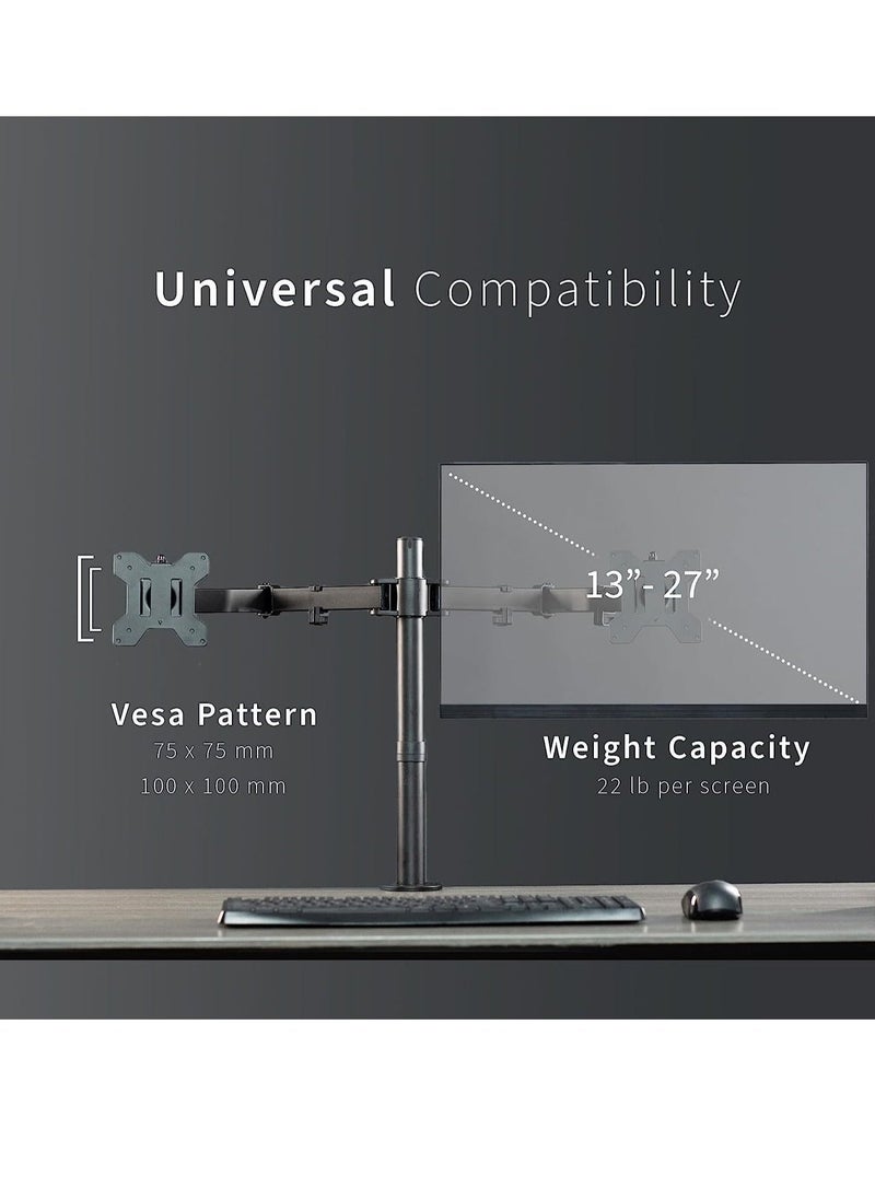 Dual Monitor Desk Mount, Heavy Duty Fully Adjustable Stand, Fits 2 LCD LED Screens up to 30 inches, Black - Image 5