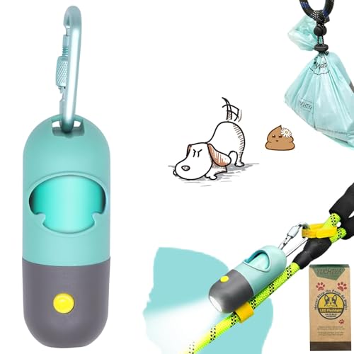 YUCHIYA Dog Poop Bag Holder Dispenser with LED Flashlight - Night Visibility for Safe Evening Walks | Upgraded Hands-Free Leash Clip | Includes 15 Dog Waste Bags(Crystal Blue) - Image 1