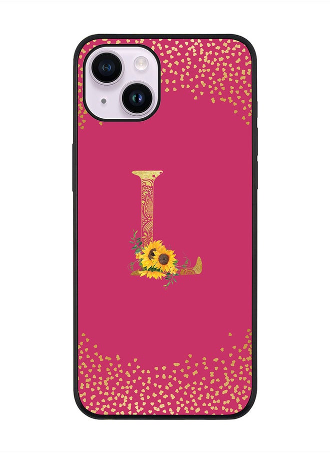Stylizedd - Rugged Black edge case for Apple iPhone 14 Plus, Soft Flexible Phone case Custom Monogram Initial Letter Mandala Floral Pattern Alphabet- L (Dark Pink Rose) - Image 1