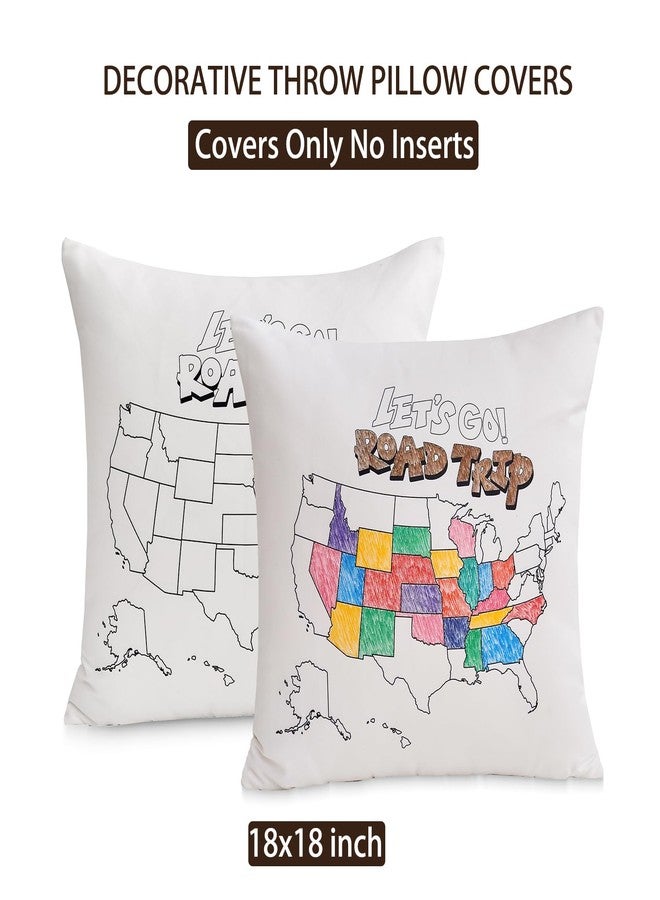 MANWU غطاء وسادة للتلوين بخريطة الولايات المتحدة الأمريكية مع 12 قلم تلوين قماشي، مجموعة من قطعتين، يمكنك تلوين خريطة الولايات الخمسين الأمريكية التي تمت زيارتها بنفسك، غطاء وسادة لتتبع الرحلات، مناسب للمغامرات، عربة التخييم (18 × 18 بوصة) - Image 5