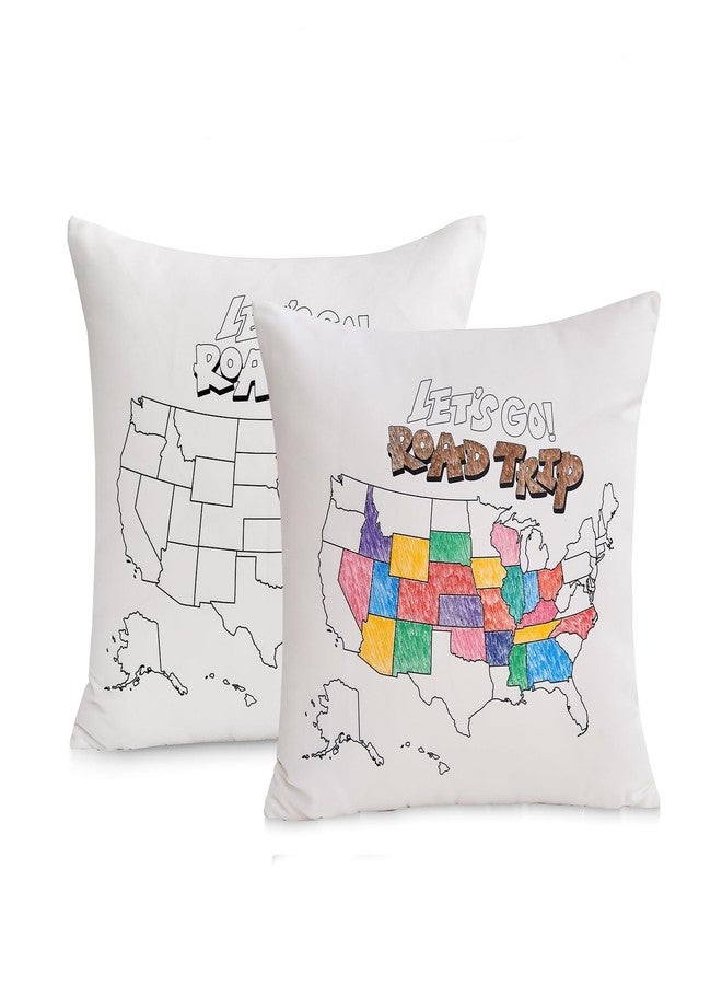 MANWU غطاء وسادة للتلوين بخريطة الولايات المتحدة الأمريكية مع 12 قلم تلوين قماشي، مجموعة من قطعتين، يمكنك تلوين خريطة الولايات الخمسين الأمريكية التي تمت زيارتها بنفسك، غطاء وسادة لتتبع الرحلات، مناسب للمغامرات، عربة التخييم (18 × 18 بوصة) - Image 1
