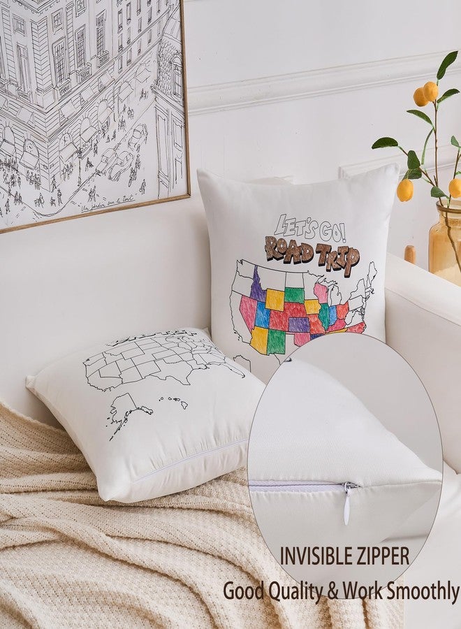 MANWU غطاء وسادة للتلوين بخريطة الولايات المتحدة الأمريكية مع 12 قلم تلوين قماشي، مجموعة من قطعتين، يمكنك تلوين خريطة الولايات الخمسين الأمريكية التي تمت زيارتها بنفسك، غطاء وسادة لتتبع الرحلات، مناسب للمغامرات، عربة التخييم (18 × 18 بوصة) - Image 3