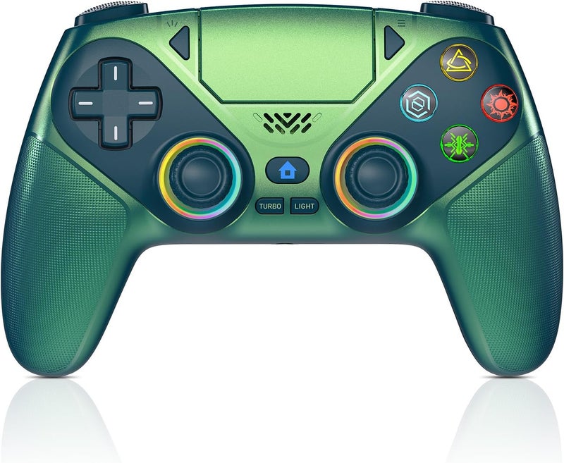 Gamrombo LED Wireless Controller for PS5, Dual Vibration, Macro/Turbo Functio Compatible with PS5 Pro/Slim/PC, n, 3.5mm Audio Jack, 6-Axis Motion Control Gamepad with Speaker (Metallic Green - Image 1