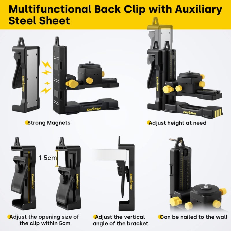 ENVENTOR Fine-tuning Bracket Laser Level Adapter, 1/4"-20 Male Threaded L-Shape Magnetic Pivoting Base with Adjustable Clip for Wall & Ceiling Mounted, 360Â° Adjustable Support, Height Adjustment - Image 3