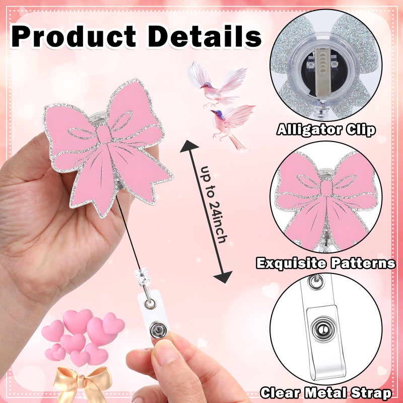 AFRITEE CNA Badge Reel and Buddy, Pink Bow Retractable ID Nurses Badge Holder, Acrylic Glitter Badge with Alligator Clip CNA Accessories for Work Gift for Hospital Coworkers Nursing - Image 5