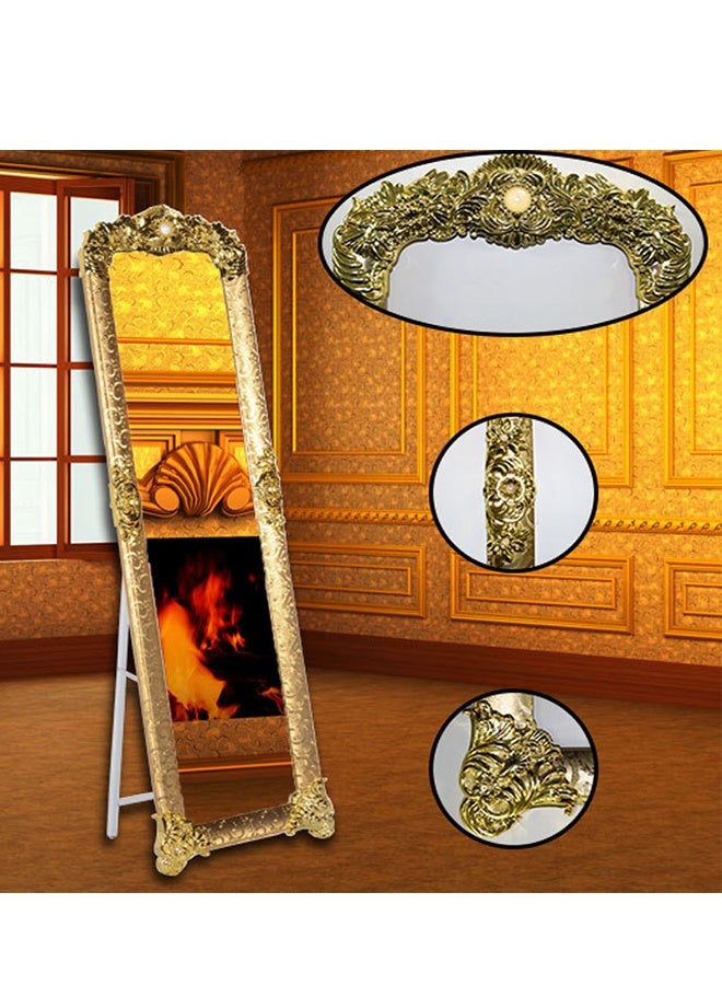 Vintage Gold Ornate Carved Full Length Standing Mirror, Baroque Style Free-Standing Full Body Dressing Mirror with Foldable Support Stand for Bedroom, Living Room & Clothing Shop (165×45CM - Gold) - Image 1