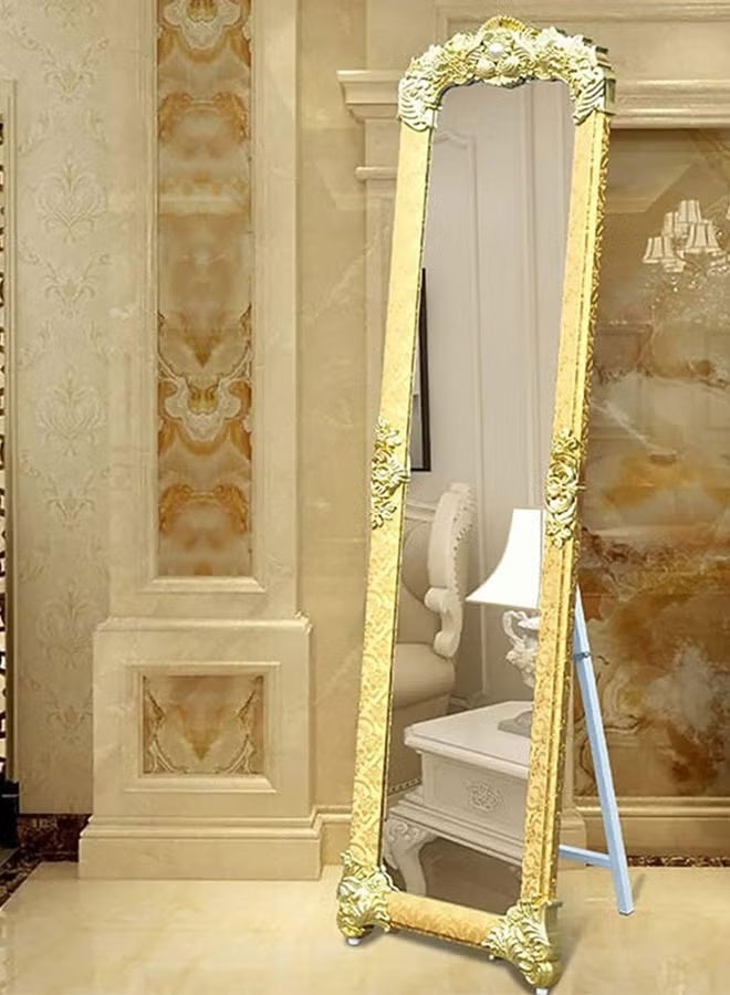 Vintage Gold Ornate Carved Full Length Standing Mirror, Baroque Style Free-Standing Full Body Dressing Mirror with Foldable Support Stand for Bedroom, Living Room & Clothing Shop (165×45CM - Gold) - Image 3