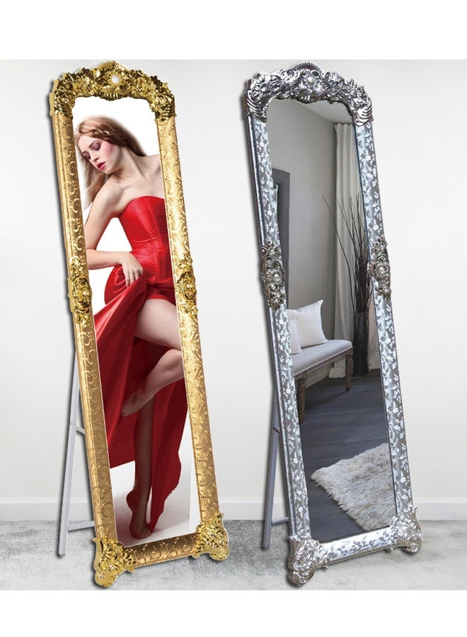 Vintage Gold Ornate Carved Full Length Standing Mirror, Baroque Style Free-Standing Full Body Dressing Mirror with Foldable Support Stand for Bedroom, Living Room & Clothing Shop (165×45CM - Gold) - Image 4