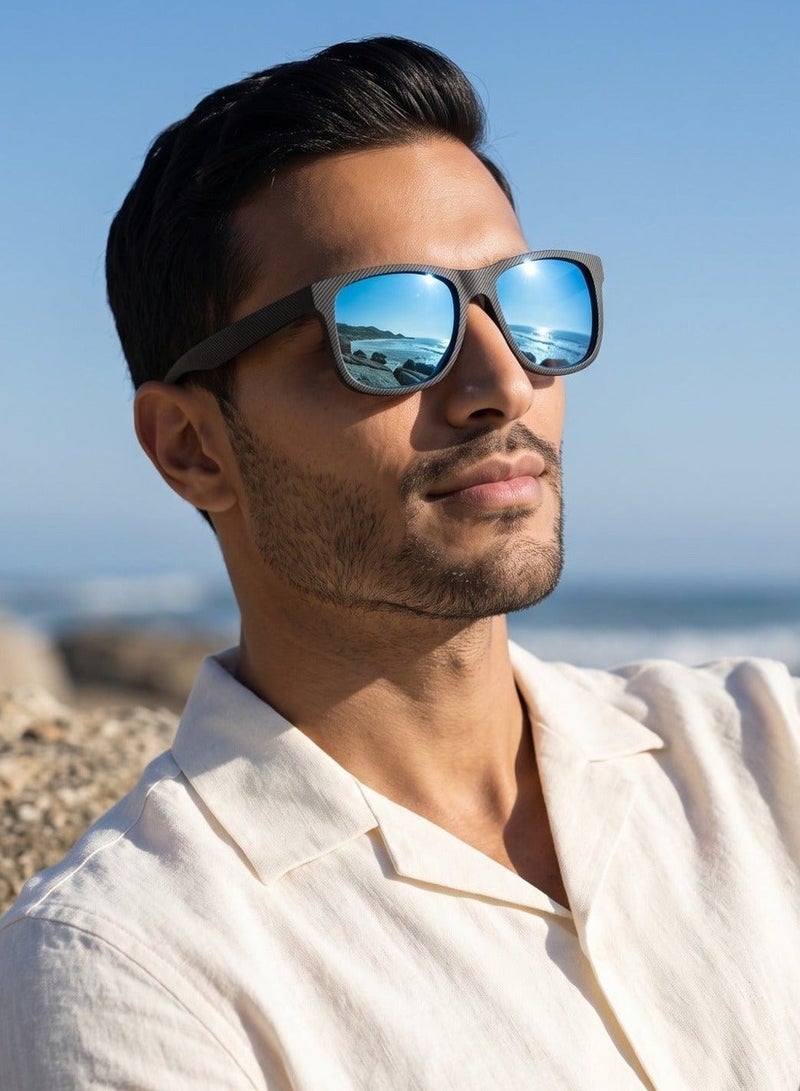 Pack of 2 Polarized Sport Sunglasses Unisex, Carbon Fiber Texture Frame, UV400 Driving, Mirrored Ice Blue & Black - Image 2