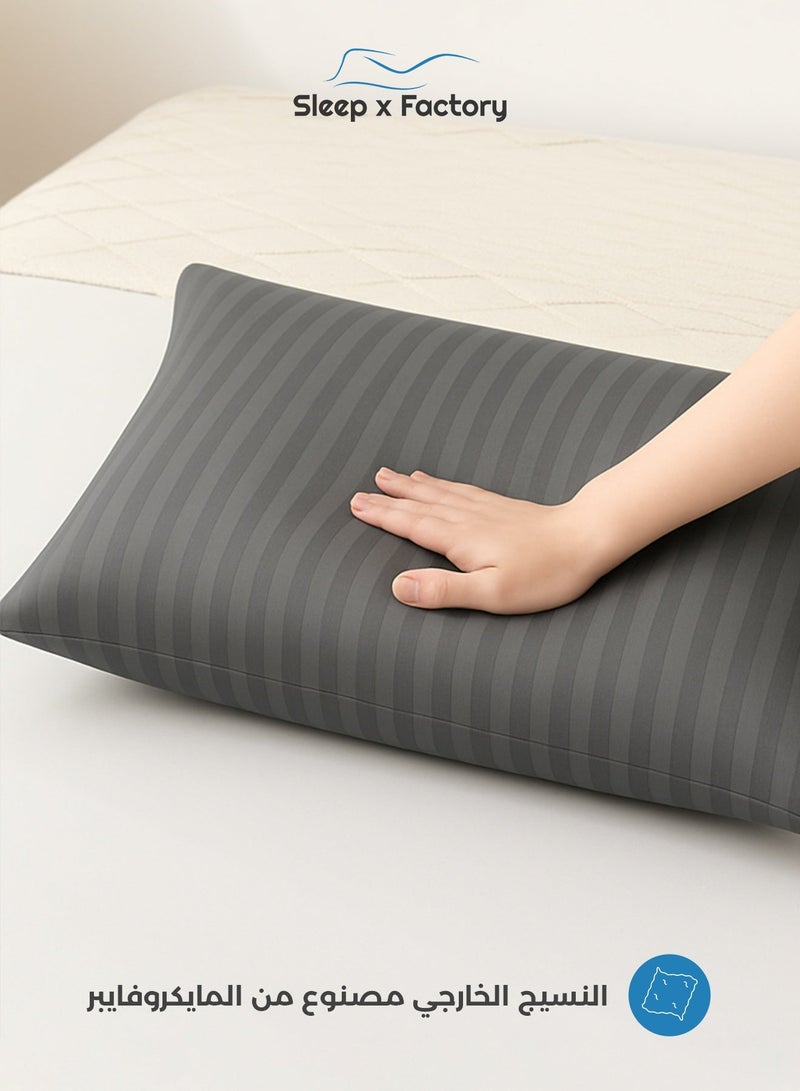 Sleep x Factory Grey Striped Hotel-Style Pillows – 5-Pack – 60×40 cm – Microfiber Outer Fabric & Filling – Ultra Soft & Supportive - Image 3