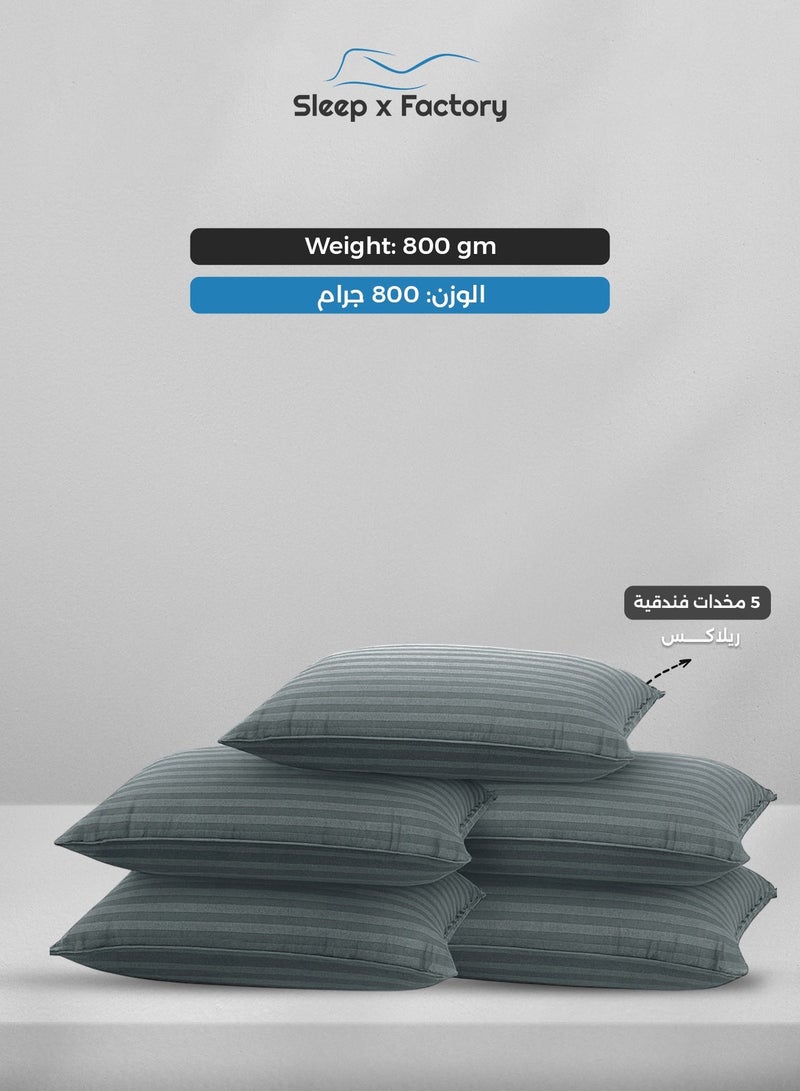 Sleep x Factory Grey Striped Hotel-Style Pillows – 5-Pack – 60×40 cm – Microfiber Outer Fabric & Filling – Ultra Soft & Supportive - Image 2