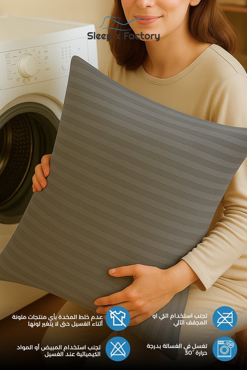 Sleep x Factory Grey Striped Hotel-Style Pillows – 5-Pack – 60×40 cm – Microfiber Outer Fabric & Filling – Ultra Soft & Supportive - Image 5