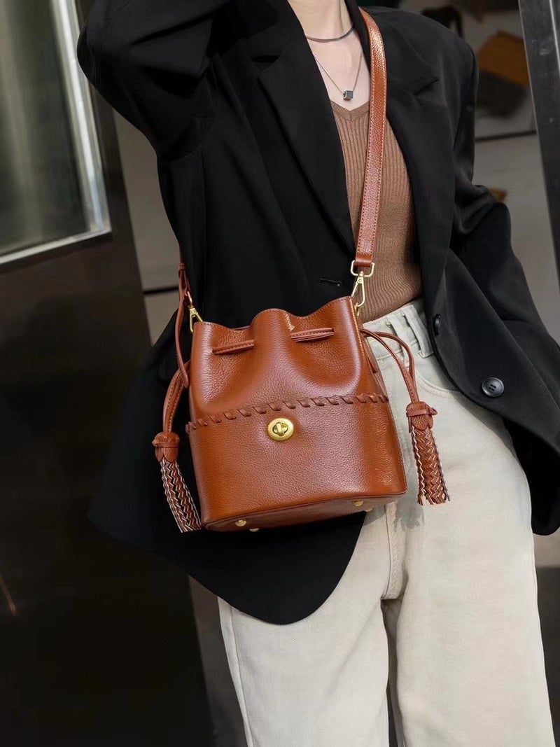 First Layer Cowhide Leather Women'S Shoulder Crossbody Versatile Casual Genuine Leather Shopping Tote Fashion Shopping Basket Handbag - Image 2