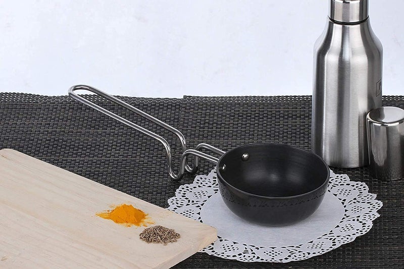 MAGHROLA NonStick Aluminum Chowka Kadai Vagariya Spice Heating Tadka Pan with Steel Handle for rasam sambhar 26 x 12 cm Black 100 mm - Image 4