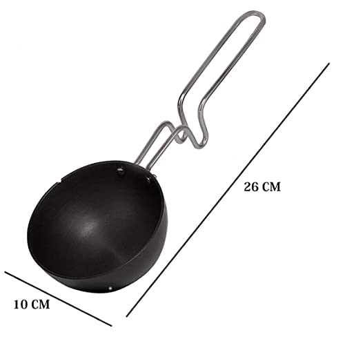 MAGHROLA NonStick Aluminum Chowka Kadai Vagariya Spice Heating Tadka Pan with Steel Handle for rasam sambhar 26 x 12 cm Black 100 mm - Image 2