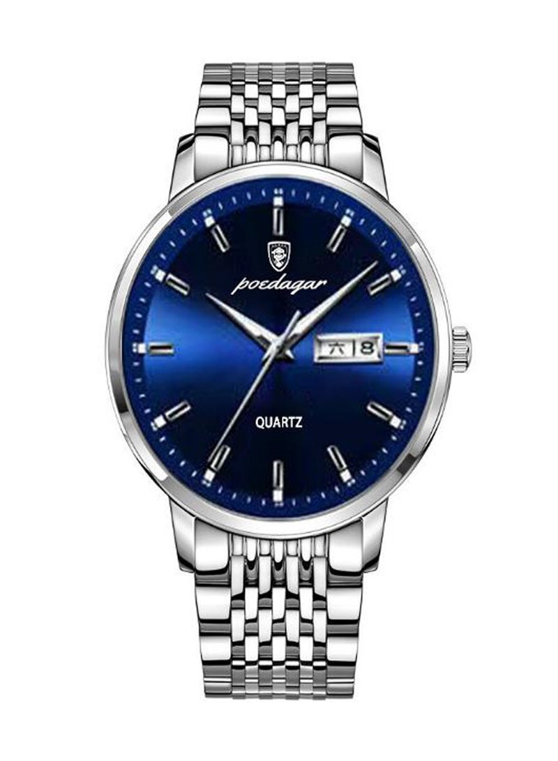 POEDAGAR ساعة يد للرجال بتقنية الكوارتز التناظرية بحزام من الفولاذ المقاوم للصدأ 42 مم - Image 1