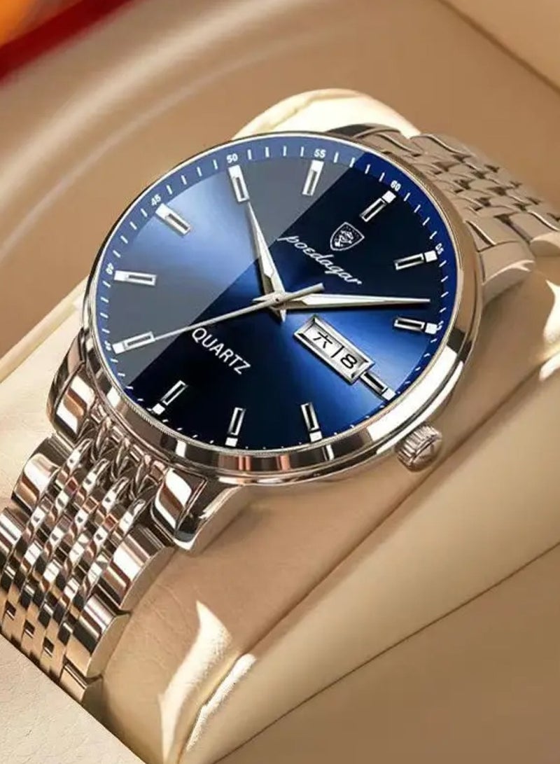 POEDAGAR ساعة يد للرجال بتقنية الكوارتز التناظرية بحزام من الفولاذ المقاوم للصدأ 42 مم - Image 2