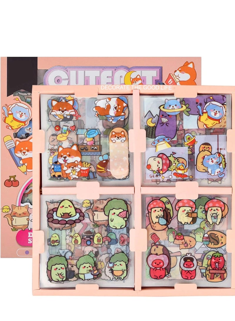 KASTWAVE Animal Sticker Set - 100 Sheets Kawaii Dog Bear Rabbit Hamster Decorative Scrapbook Stickers for Bullet Journaling Planner DIY Craft Album Calendar Laptop Phone Case Water Bottle, 4 Themes - Image 1