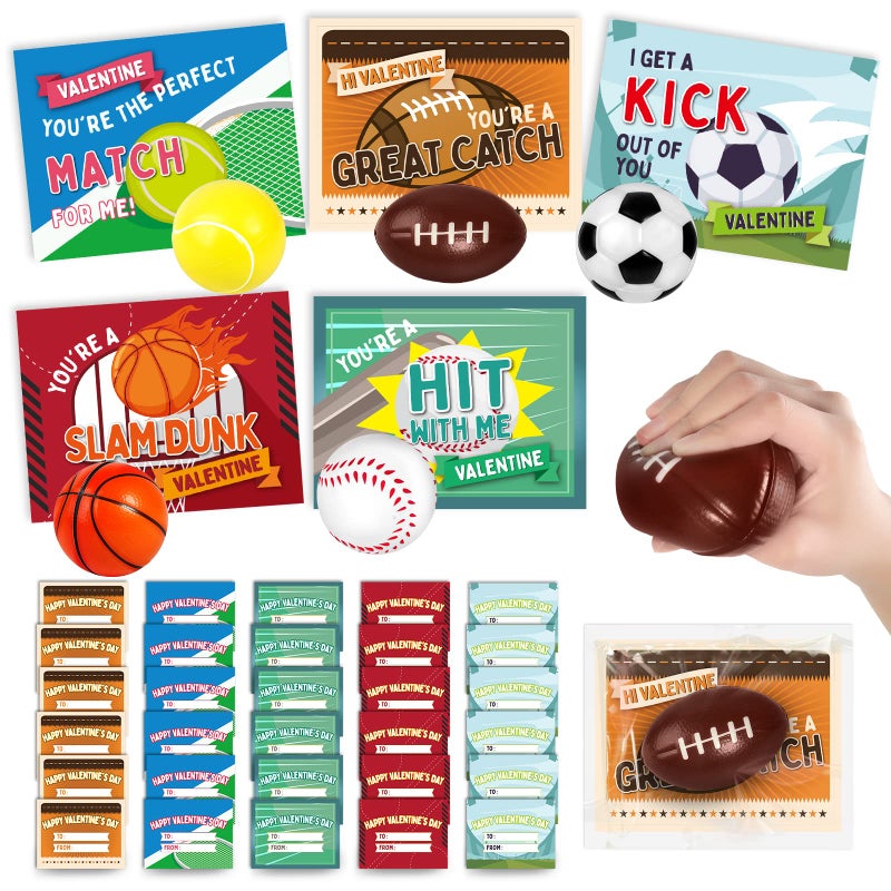 OCHIDO 30Pcs Valentines Greeting Cards With Sports Squeeze Balls KitsKids Valentine Cards ExchangeSchool Valentines Day GiftClass Game PrizesValentines Party Favor Supplies - Image 3