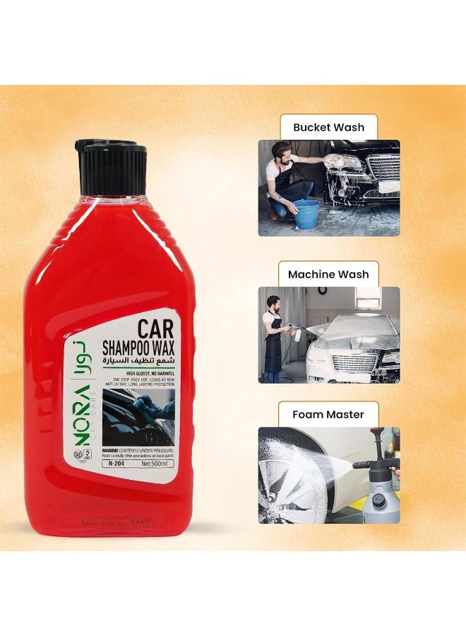 NORA Car Shampoo Wax Combo Pack (1L + 500ml) – High Foaming Car Wash Shampoo with Wax, Thick Cleaning Foam for Deep Shine & Protection, pH Balanced Formula Safe for Paint, Plastic, Vinyl & Tyres, Suitable for Bucket Wash, Foam Master & Machine Wash - Image 2