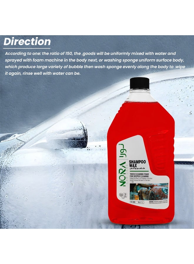 NORA Car Shampoo Wax Combo Pack (1L + 500ml) – High Foaming Car Wash Shampoo with Wax, Thick Cleaning Foam for Deep Shine & Protection, pH Balanced Formula Safe for Paint, Plastic, Vinyl & Tyres, Suitable for Bucket Wash, Foam Master & Machine Wash - Image 4