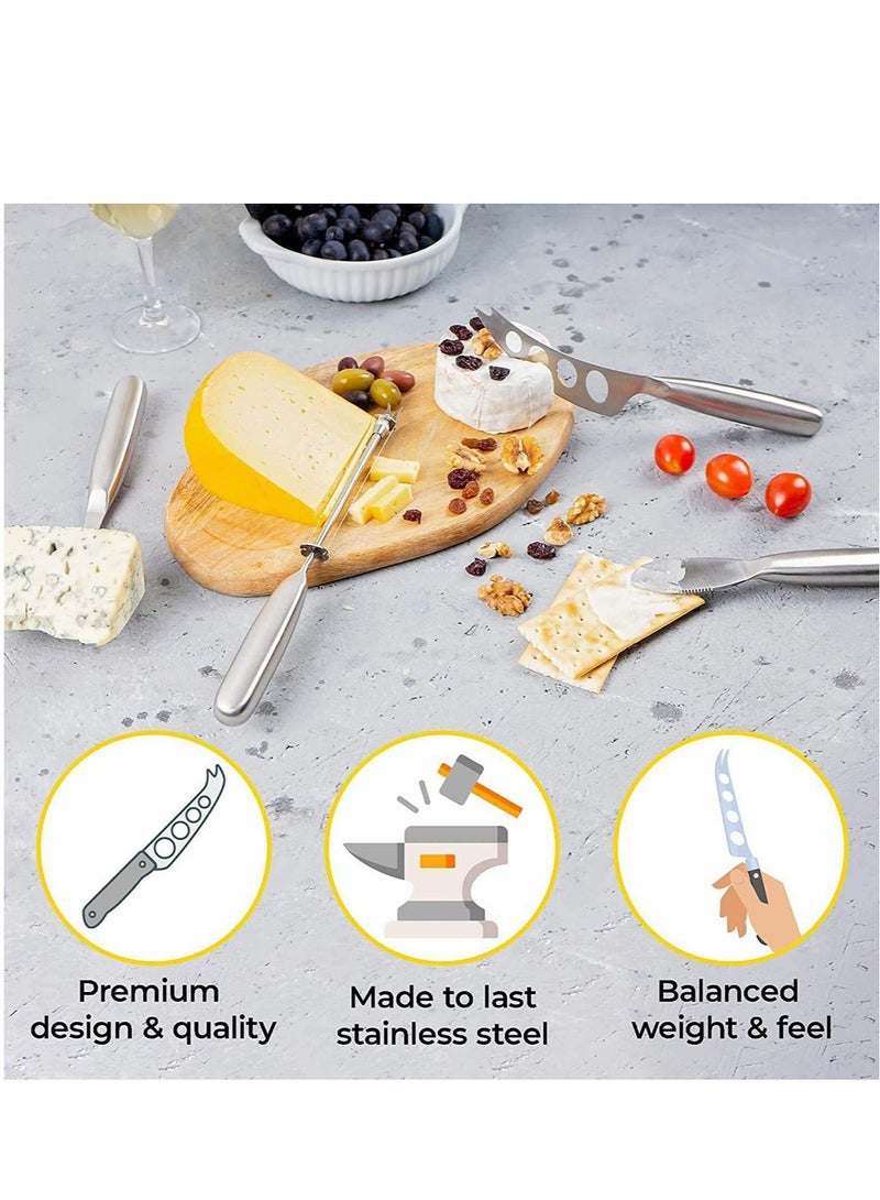 KASTWAVE Cheese Knife Set with Handle Steel Stainless Include Cheese Wire Cutter, Cheese Spreader, Cheese Slicer and 4 Holes Cheese Knife… - Image 2