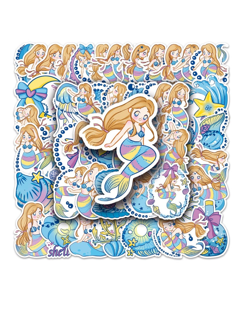 Excefore 50Pcs Cartoon The Little Mermaid Stickers, Cute Waterproof Vinyl Stickers for Water Bottles, Tumbler, Luggage, Skateboard, Bumper, Scrapbook, Mug, Perfect Sticker Gift for Kids, Teens, Adults - Image 1