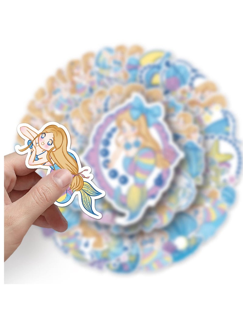 Excefore 50Pcs Cartoon The Little Mermaid Stickers, Cute Waterproof Vinyl Stickers for Water Bottles, Tumbler, Luggage, Skateboard, Bumper, Scrapbook, Mug, Perfect Sticker Gift for Kids, Teens, Adults - Image 2