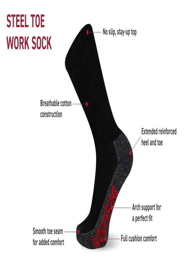Wolverine Men's 2 Pack Steel Toe Cotton Mid Calf Sock, Black, Sock Size:10-13/Shoe Size: 6-12/Fits Shoe 9-13 - Image 2