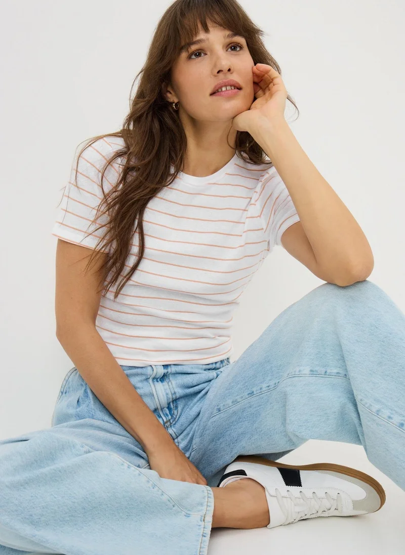 ماتلان Orange Stripe Fitted T-Shirt