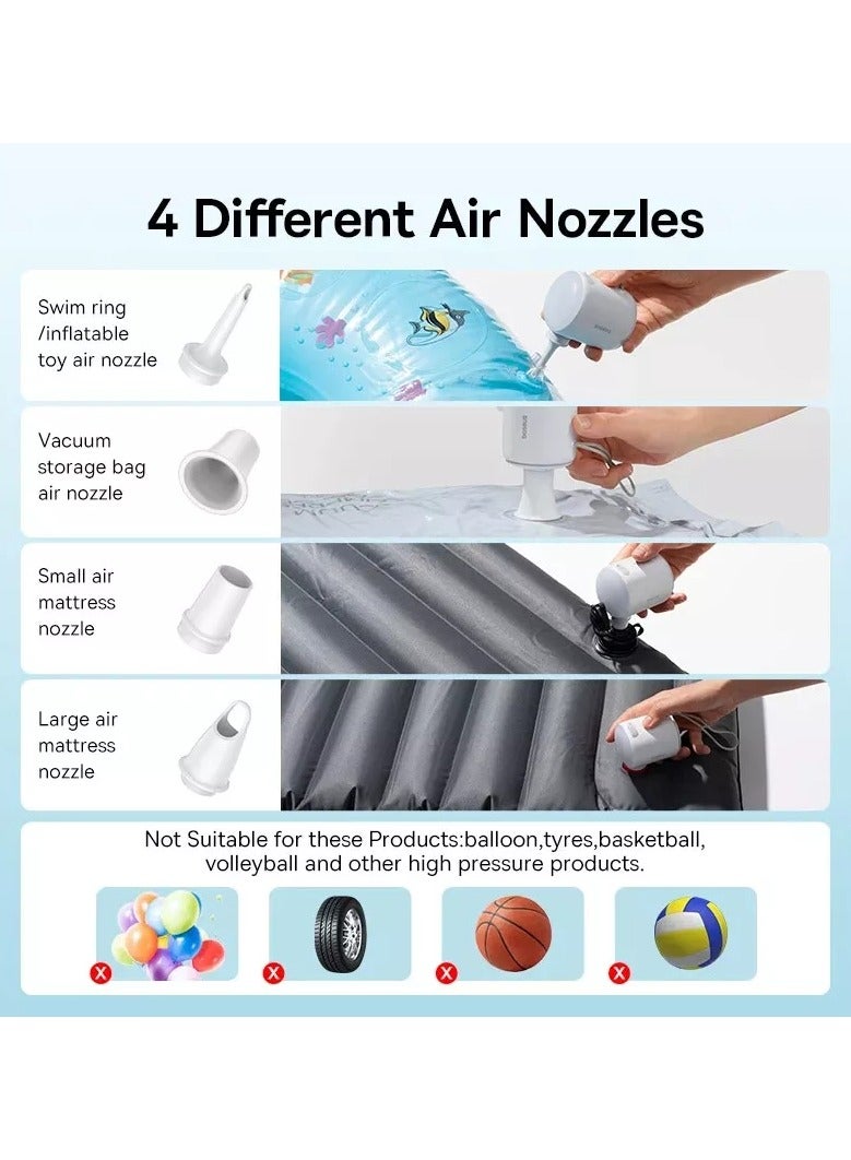 Baseus Portable Handheld Inflatable Pump - USB Rechargeable Wireless Air Compressor for Beds Mats & Swimming Rings - Compact & Easy to Use Suit for Deflate Inflatable Camping Outdoor  - Image 3