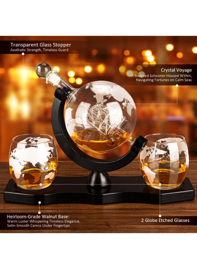 CHIYLE Gifts for Men Dad Christmas, Whiskey Decanter Globe Set with Walnut Tray-Great  & 2 Glasses, Anniversary Birthday Gifts for Him Husband Boyfriend Brother, Bourbon, or Scotch lovers，Must-Have Holiday Fillers - Image 3