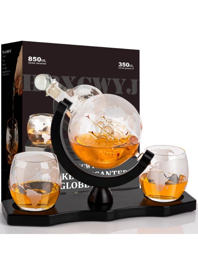 CHIYLE Gifts for Men Dad Christmas, Whiskey Decanter Globe Set with Walnut Tray-Great  & 2 Glasses, Anniversary Birthday Gifts for Him Husband Boyfriend Brother, Bourbon, or Scotch lovers，Must-Have Holiday Fillers - Image 1