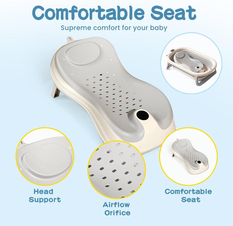MUMMAMIA Elite Silicone Folding Baby Bath Tub & Silicone Jelly Folding Bather Seat Set (0-5 Years) - Elite Combo (Grey) - Image 5