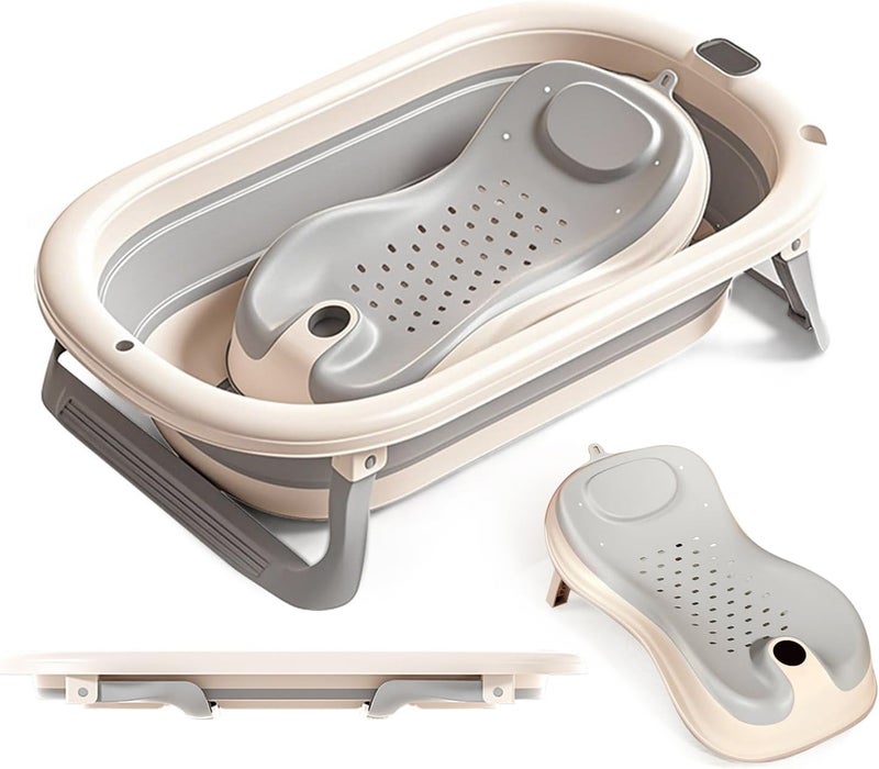 MUMMAMIA Elite Silicone Folding Baby Bath Tub & Silicone Jelly Folding Bather Seat Set (0-5 Years) - Elite Combo (Grey) - Image 1