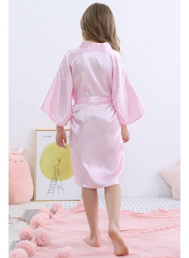 SEALINF روب حريري للفتيات من SEALINF - رداء كيمونو بلون موحد للأطفال - ثوب نوم - رداء استحمام لحفلات السبا وأعياد الميلاد وحفلات الزفاف والاستعداد (وردي، علامة 10) - Image 4