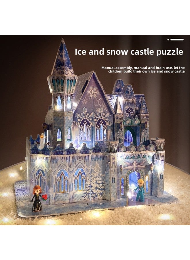 Children's 3D Jigsaw Ice And Snow Castle Assembled Building Blocks Model Girl's Hand Assembled Educational Toys Gift-Color:Castle Puzzle + Lantern + Characters - Image 2