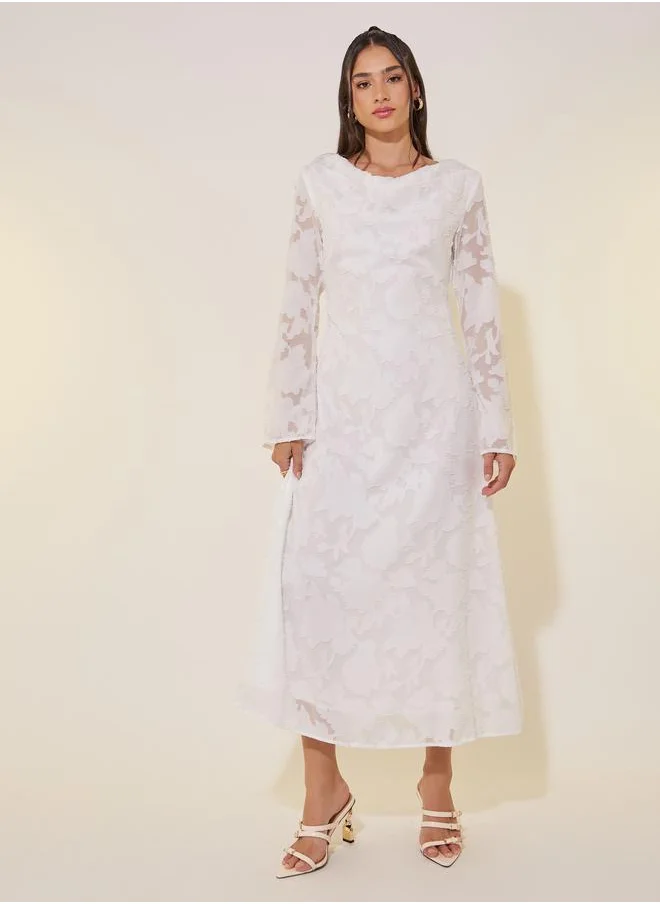 Take Two Take Two Jacquard Cowl Neck A-Line Midi Dress